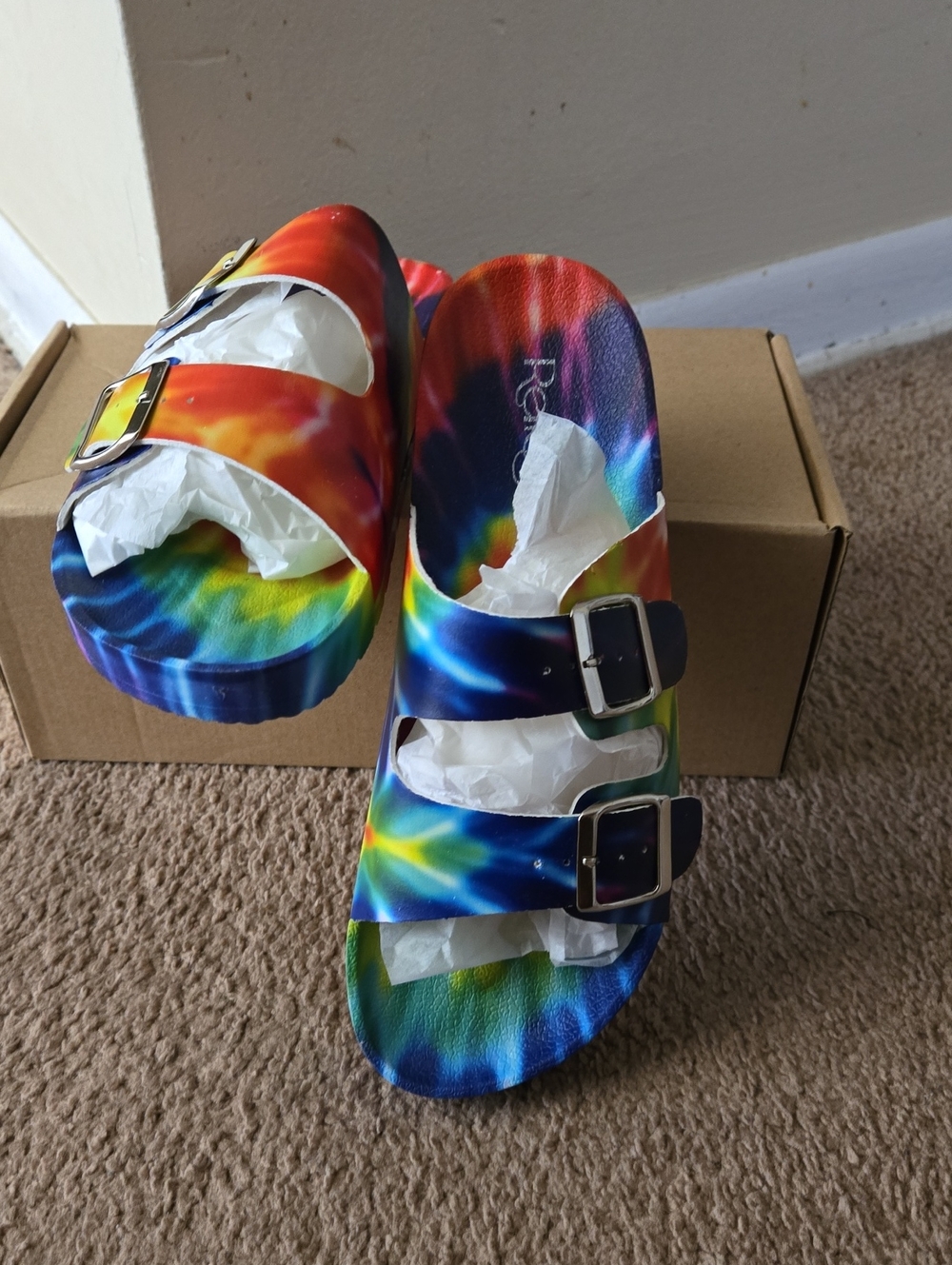 Just Beachy- Tie-Dye Double-Buckle Slide Sandals
